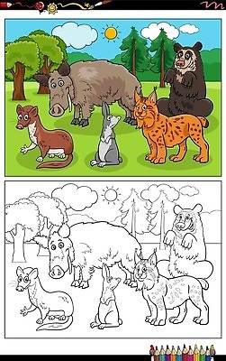 EPS 해외이미지 클립아트 나무 캐릭터 교육 행복 야생동물 일러스트 곰 자연 동물원 종류 그래픽 책 검은색 유치원 흰색 토끼 숲 만화 그림 페이지 문제집 멧돼지 색칠공부 스라소니 벡터 해외202309 해외일러스트 일러캐릭터 식물 동물 감정 컬러 포유류 반려동물 학습 색칠 생태계 파일형식