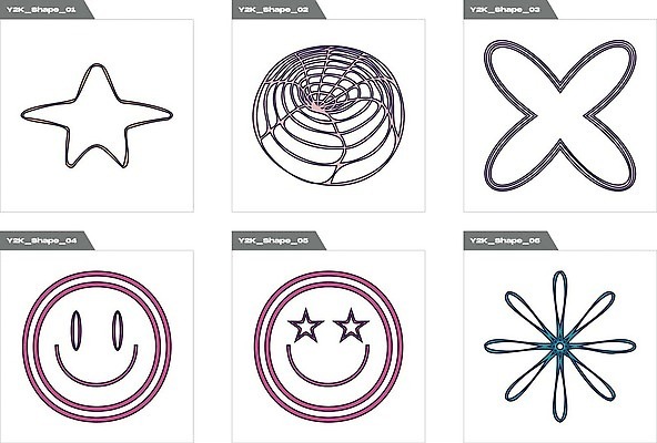 EPS 해외이미지 꽃 선 일러스트 추상 표정 사람없음 그래픽 세트 심볼 라인아트 복고 엘리먼트 Y2K 해외202309 해외일러스트 식물 컨셉 무늬 파일형식 벡터