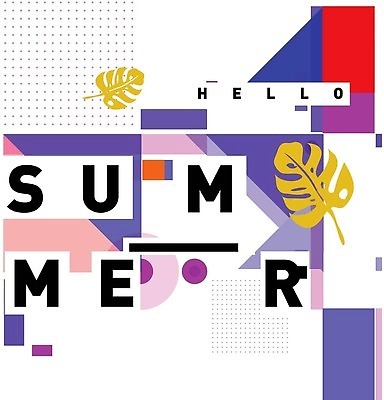 EPS 해외이미지 도형 디자인 포스터 백그라운드 패턴 일러스트 나뭇잎 타이포그라피 사람없음 컬러풀 화려 기하학 멤피스디자인 해외202309 해외일러스트 문자 컬러 컨셉 잎 무늬 파일형식 벡터