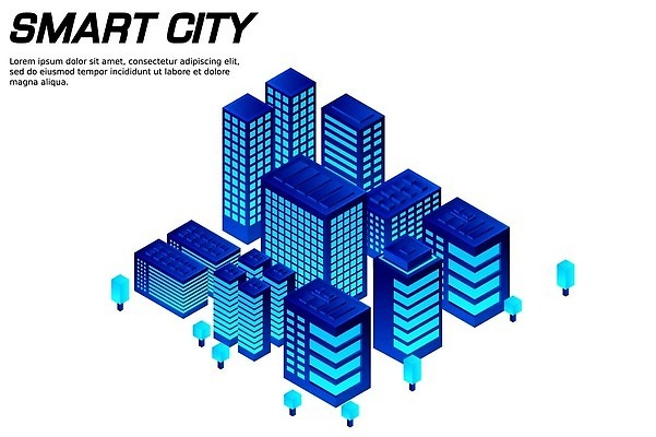 EPS 해외이미지 일러스트 빌딩 사람없음 건물 파란색 도시 아이소메트릭 해외202309 해외일러스트 건축물 컬러 파일형식 벡터
