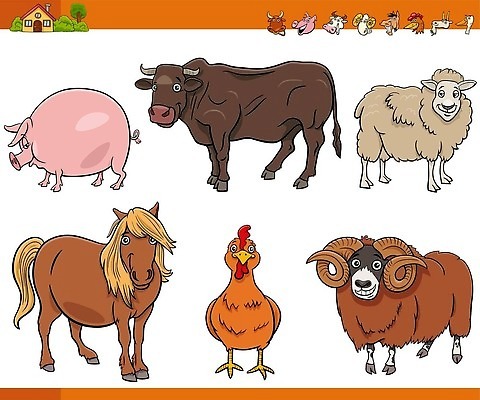 EPS 해외이미지 일러스트 사람없음 세트 닭 양 말_동물 돼지 소 산양 해외202309 해외일러스트 포유류 조류 멸종위기동물 파일형식 벡터