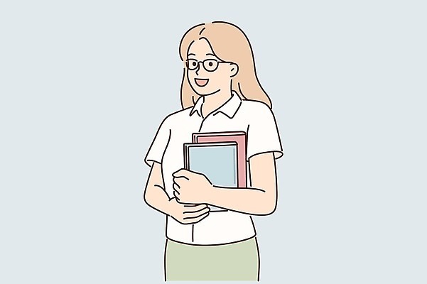 EPS 해외이미지 학생 여자 행복 교복 안경 일러스트 한명 들기 상반신 10대 책 십대여자한명만 해외202309 해외일러스트 1 잡화 옷 감정 모션 청소년 사람 여자한명만 십대여자만 파일형식 벡터