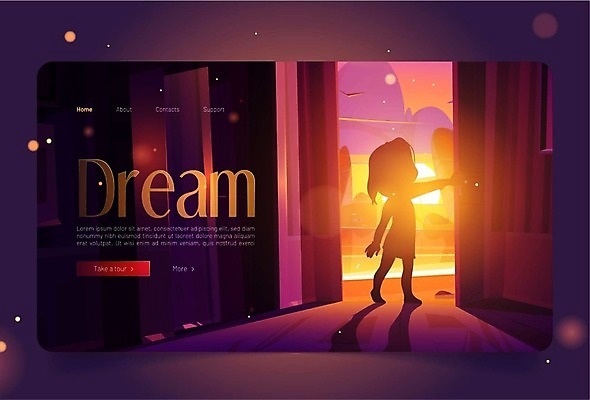 EPS 해외이미지 전신 여자 실루엣 어린이 일러스트 한명 문 일몰 꿈 오픈 만화 소녀한명만 해외202309 해외일러스트 1 촬영기법 사람 노을 여자한명만 소녀만 파일형식 벡터