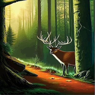 EPS 해외이미지 나무 한마리 야생동물 겨울 일러스트 사슴 사람없음 숲속 숲길 해외202309 해외일러스트 식물 동물 1 계절 길 포유류 숲 파일형식 벡터