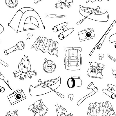 EPS 해외이미지 손 선 여행 백그라운드 지도 패턴 일러스트 낚시 휴가 흑백 텐트 야외 그래픽 여름 소풍 여행객 쌍안경 하이킹 덮개 등불 직물 보트 낙서 나침반 모닥불 스케치 캠핑장 그림 심플 윤곽 손그림 도끼 고립 벡터 해외202309 해외일러스트 계절 무늬 배_교통 불 레저 조명 촬영기법 캠핑도구 미술 사람 신체부위 야외활동 망원경 캠핑 뚜껑 파일형식
