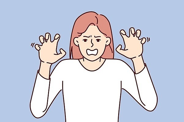 EPS 해외이미지 여자 일러스트 한명 손짓 성인 손들기 분노 위협 문제 성인여자한명만 해외202309 해외일러스트 1 감정 모션 사람 여자한명만 성인여자만 파일형식 벡터