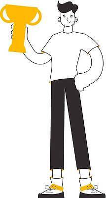 EPS 해외이미지 남자 일러스트 한명 들기 성인 우승 상패 트로피 라인아트 승자 성인남자한명만 해외202309 해외일러스트 1 선 모션 사람 최고 상_우승 남자한명만 성인남자만 파일형식 벡터