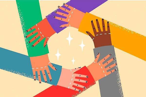 EPS 해외이미지 캐릭터 컨셉 일러스트 회사 관계 포옹 성공 협력 함께함 관리 사람 믿음 우정 원형 사회 그룹 만화 종업원 직원 그림 윤곽 커뮤니티 다인종 공유 다민족 연대 인원 지원 통일 벡터 콜라보레이션 해외202309 해외일러스트 일러캐릭터 도형 직업 감정 비즈니스 안기 인종 친구 공동체 파일형식