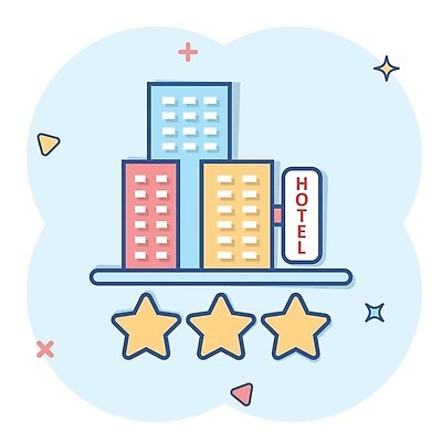 EPS 해외이미지 별 하늘색 일러스트 호텔 사람없음 건물 반짝임 심볼 심플 별점 해외202309 해외일러스트 자연요소 건축물 모션 숙소 파란색 점수 평가 파일형식 벡터