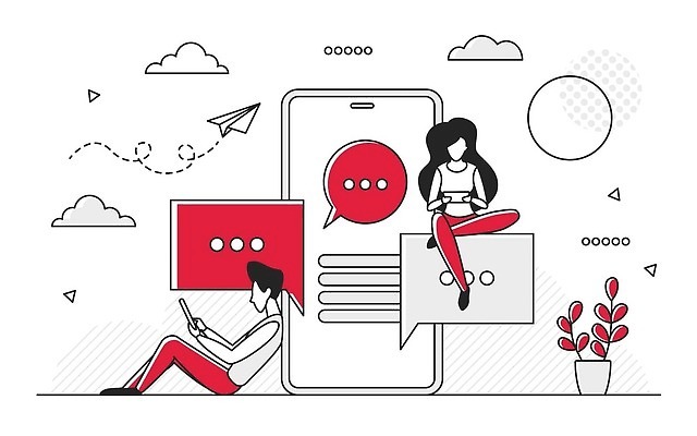 EPS 해외이미지 손 인터넷 일러스트 비즈니스 텍스트 통신 모바일 새로움 말하기 대화 웃음 노트북 스마트폰 핸드폰 컴퓨터 사무실 디지털 스크린 웹 거품 정보 네트워크 메시지 이메일 어플리케이션 토론 서비스 바쁨 온라인 소통 문자메시지 소셜 채팅 생존 가상 해외202309 해외일러스트 컨셉 모션 표정 신체부위 전자제품 스마트기기 파일형식 벡터