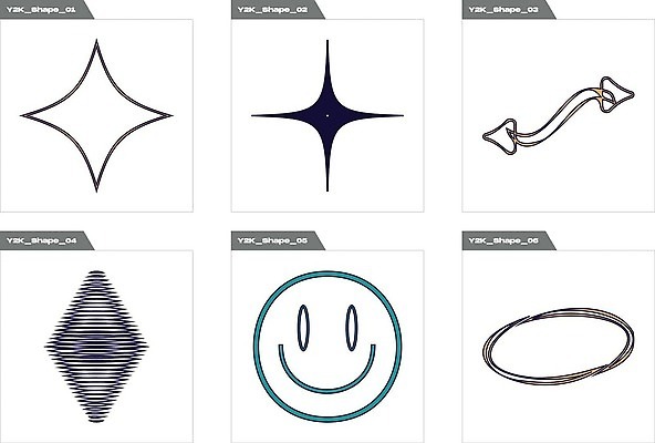 EPS 해외이미지 일러스트 추상 사람없음 그래픽 반짝임 세트 라인아트 복고 엘리먼트 Y2K 해외202309 해외일러스트 선 컨셉 무늬 모션 파일형식 벡터