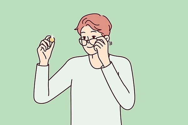 EPS 해외이미지 남자 일러스트 한명 상반신 성인 동전 잡기 수집 확인 성인남자한명만 안경낌 해외202309 해외일러스트 1 안경 돈 모션 사람 남자한명만 성인남자만 파일형식 벡터