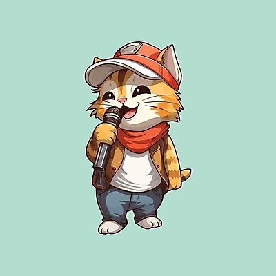 EPS 해외이미지 동물캐릭터 스티커 일러스트 노래 들기 사람없음 귀여움 고양이 가수 마이크 해외202309 해외일러스트 일러캐릭터 동물 캐릭터 음악 음향기기 컨셉 포유류 모션 반려동물 음악가 파일형식 벡터