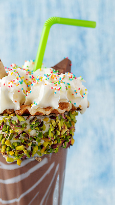 포토 JPG 해외이미지 백그라운드 잔 바나나 빨대 사람없음 파란색 과자 초콜릿 견과류 달콤 생크림 와플 밀크쉐이크 해외202309 해외포토 식기 컬러 과일 디저트 맛 크림 쉐이크 파일형식