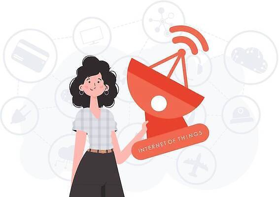 EPS 해외이미지 여자 일러스트 안테나 한명 들기 상반신 성인 사물인터넷 성인여자한명만 해외202309 해외일러스트 1 통신 모션 정보기술 사람 여자한명만 성인여자만 파일형식 벡터