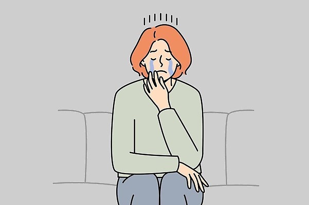 EPS 해외이미지 여자 일러스트 한명 상반신 성인 소파 눈물 우울감 우울증 성인여자한명만 해외202309 해외일러스트 1 감정 의자 사람 질병 여자한명만 성인여자만 파일형식 벡터