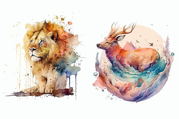 EPS 해외이미지 일러스트 사람없음 귀여움 사자 번짐 영양_동물 해외202309 해외일러스트 동물 컨셉 포유류 파일형식 벡터 효과