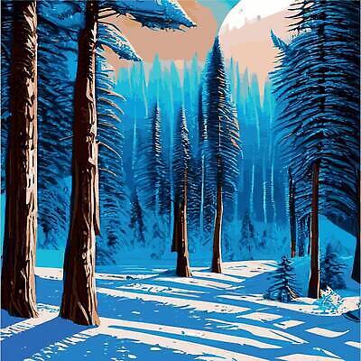 EPS 해외이미지 나무 일러스트 사람없음 풀 숲속 울창 겨울풍경 눈덮임 해외202309 해외일러스트 식물 컨셉 겨울 자연 풍경 숲 파일형식 벡터