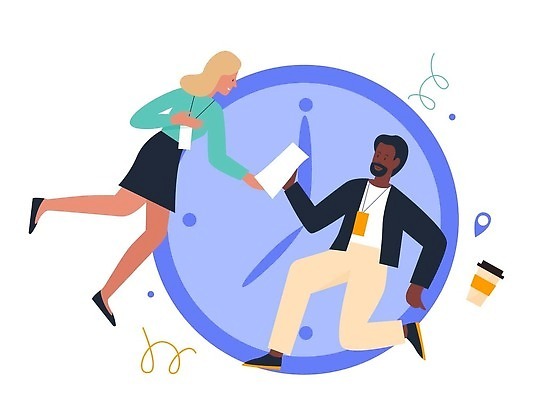 EPS 해외이미지 전신 여자 남자 시계 흑인 일러스트 협력 성인 두명 비즈니스맨 비즈니스우먼 성인만 해외202309 해외일러스트 서양인 비즈니스 사람 직장인 파일형식 벡터