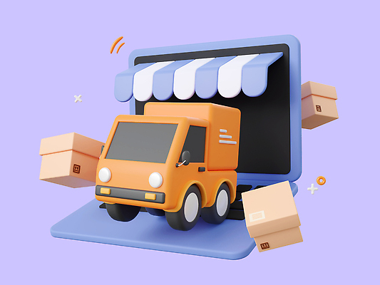포토 JPG 해외이미지 휴식 사람없음 노트북 쇼핑 상자 3D 보라색 트럭 배송 택배 온라인쇼핑 탑차 해외202309 해외포토 컬러 컨셉 자동차 전자제품 운송업 디지털합성 온라인 파일형식