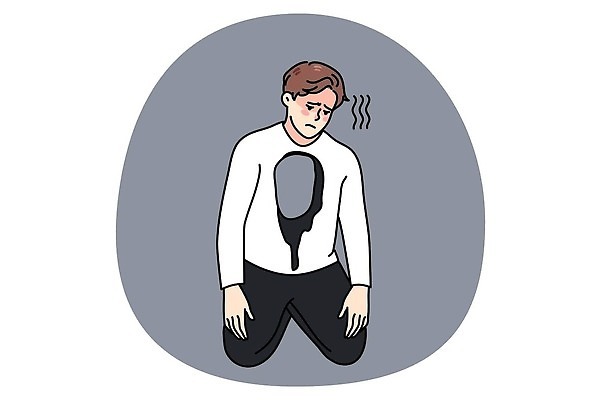 EPS 해외이미지 남자 감정 일러스트 스트레스 한명 성인 고통 슬픔 표현 구멍 무릎꿇기 불안 우울증 트러블 성인남자한명만 해외202309 해외일러스트 1 모션 사람 질병 남자한명만 성인남자만 파일형식 벡터