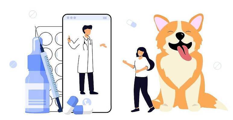 EPS 해외이미지 전신 한마리 여자 남자 일러스트 주사기 손짓 성인 두명 스마트폰 알약 손들기 건강관리 진료 강아지 약병 동물병원 수의사 원격의료 성인만 해외202309 해외일러스트 1 의학 의료기기 모션 건강 병원 관리 사람 핸드폰 스마트기기 반려동물 약 의사 개 원격 병_담는 파일형식 벡터