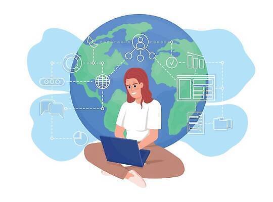 EPS 해외이미지 백인 편집 직업 학생 디자인 배너 여자 교육 유럽 포스터 백그라운드 컨셉 스티커 인터넷 일러스트 주택 사람 성인 그래픽 노트북 컴퓨터 웹 흰색 업무 플랫 만화 질감 심플 장면 멀리 온라인 고립 독립 프리랜서 스타일 벡터 디테일 해외202309 해외일러스트 서양인 나라 컬러 건물 전자제품 작업 파일형식