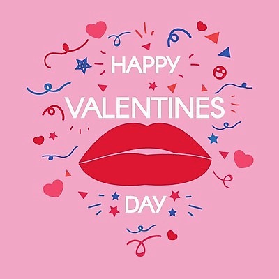 EPS 해외이미지 디자인 영어 분홍색 일러스트 발렌타인데이 타이포그라피 사람없음 입술 레터링 아기자기 해외202309 해외일러스트 문자 컬러 컨셉 데이이벤트 신체부위 파일형식 벡터