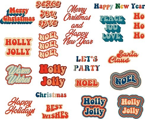 EPS 해외이미지 디자인 영어 크리스마스 일러스트 타이포그라피 사람없음 세트 빈티지 레터링 해외202309 해외일러스트 문자 기념일 컨셉 파일형식 벡터