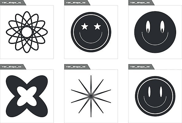 EPS 해외이미지 꽃 선 일러스트 추상 표정 사람없음 그래픽 세트 검은색 심볼 라인아트 복고 엘리먼트 Y2K 해외202309 해외일러스트 식물 컬러 컨셉 무늬 파일형식 벡터