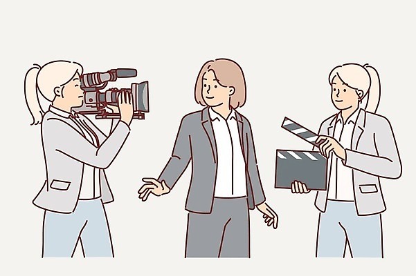 EPS 해외이미지 여자 일러스트 들기 상반신 성인 세명 카메라 클래퍼보드 카메라맨 성인여자만 해외일러스트 모션 사람 전자제품 사진사 여자만 성인만 파일형식 벡터