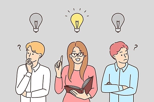 EPS 해외이미지 여자 남자 안경 일러스트 상반신 성인 책 세명 물음표 전구모양 성인만 깨달은 해외일러스트 모양 기호 잡화 전구 사람 파일형식 벡터