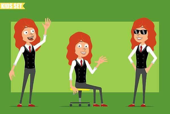 EPS 해외이미지 모델 캐릭터 여자 행복 얼굴 어린이 포즈 일러스트 비즈니스 성공 넥타이 휴식 말하기 서기 미소 앉기 정장 빨간색 세트 선글라스 사무실 검은색 분노 표현 업무 플랫 만화 사인 환영 애니메이션 빨간머리 고립 스타일 벡터 해외202309 해외일러스트 일러캐릭터 헤어스타일 잡화 옷 감정 안경 컬러 컨셉 모션 표정 사람 신체부위 작업 파일형식