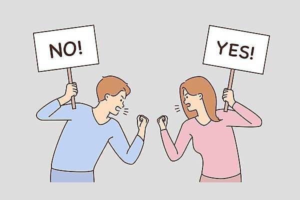 EPS 해외이미지 영어 여자 남자 일러스트 들기 상반신 성인 두명 표지판 싸움 성인만 해외202309 해외일러스트 문자 모션 알림판 사람 파일형식 벡터