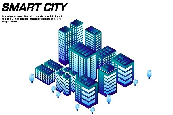 EPS 해외이미지 일러스트 빌딩 사람없음 건물 파란색 도시 아이소메트릭 해외202309 해외일러스트 건축물 컬러 파일형식 벡터