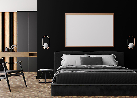 포토 JPG 해외이미지 액자 의자 베개 탁자 실내 사람없음 인테리어 공간 이불 장롱 목업 카피스페이스 해외202309 해외포토 디자인 가구 침구 내부 공백 파일형식