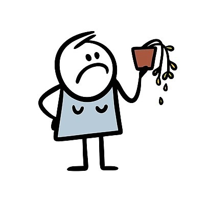 EPS 해외이미지 화분 인물캐릭터 허리손 일러스트 한명 사람 슬픔 낙서 심플 시들음 해외202309 해외일러스트 일러캐릭터 캐릭터 1 감정 포즈 파일형식 벡터