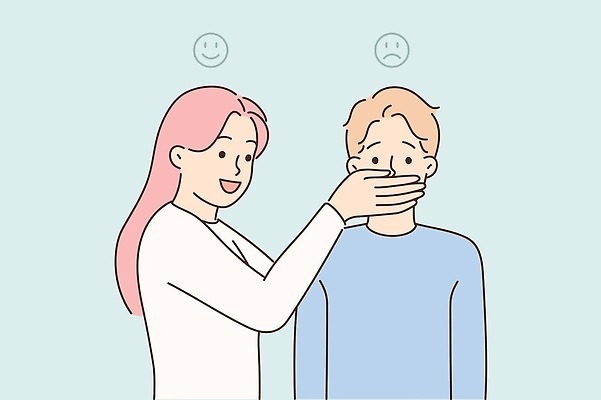 EPS 해외이미지 여자 남자 일러스트 스트레스 피곤 상반신 성인 두명 슬픔 입가림 조절 입막음 성인만 해외202309 해외일러스트 감정 컨셉 사람 가림 파일형식 벡터