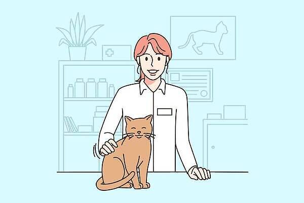 EPS 해외이미지 한마리 여자 일러스트 한명 상반신 성인 고양이 동물병원 수의사 펫케어 성인여자한명만 쓰다듬기 해외202309 해외일러스트 1 포유류 모션 병원 관리 사람 반려동물 의사 여자한명만 성인여자만 파일형식 벡터