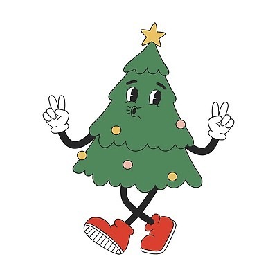 EPS 해외이미지 크리스마스 겨울 일러스트 사람없음 장식 크리스마스트리 빈티지 복고 브이 휘파람 해외202309 해외일러스트 계절 기념일 컨셉 손짓 파일형식 벡터