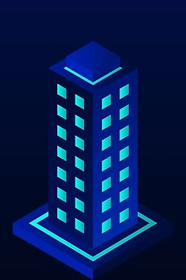 EPS 해외이미지 백그라운드 일러스트 빌딩 사람없음 건물 파란색 네온 아이소메트릭 해외202309 해외일러스트 건축물 컬러 파일형식 벡터