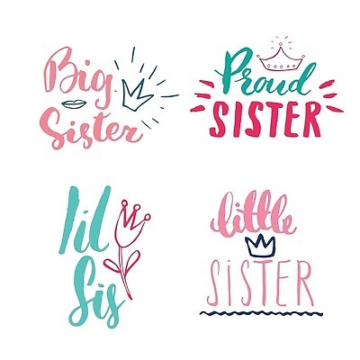 EPS 해외이미지 손글씨 꽃 일러스트 캘리그라피 왕관 타이포그라피 사람없음 장식 여동생 손그림 언니 밑줄 강조 해외202309 해외일러스트 식물 문자 여자 가족 자매 동생 파일형식 벡터