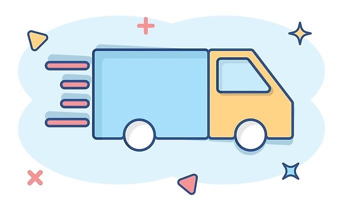 EPS 해외이미지 선 하늘색 일러스트 사람없음 반짝임 트럭 심볼 배송 속도 심플 해외202309 해외일러스트 모션 자동차 파란색 파일형식 벡터