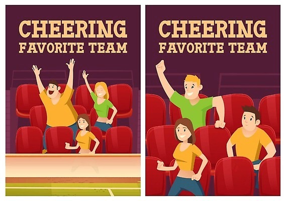 EPS 해외이미지 배너 여자 남자 포스터 의자 일러스트 응원 경기 여러명 성인 손들기 파이팅 축구 경기장 기쁨 야구 그룹 성인만 해외202309 해외일러스트 감정 스포츠 가구 다수 스포츠시설 모션 사람 구기 파일형식 벡터