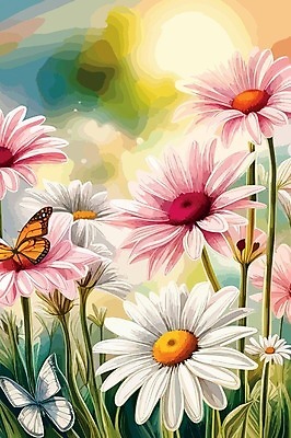 EPS 해외이미지 나무 줄기 나비 잎 일러스트 사람없음 봄 들꽃 분위기 해외202309 해외일러스트 식물 계절 꽃 곤충 컨셉 파일형식 벡터