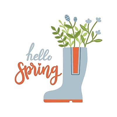 EPS 해외이미지 꽃 행복 잎 일러스트 장화 타이포그라피 사람없음 봄 엘리먼트 해외202309 해외일러스트 식물 문자 계절 감정 신발 파일형식 벡터