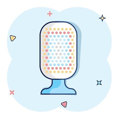 EPS 해외이미지 하늘색 일러스트 사람없음 반짝임 심볼 마이크 심플 해외202309 해외일러스트 음향기기 모션 파란색 파일형식 벡터