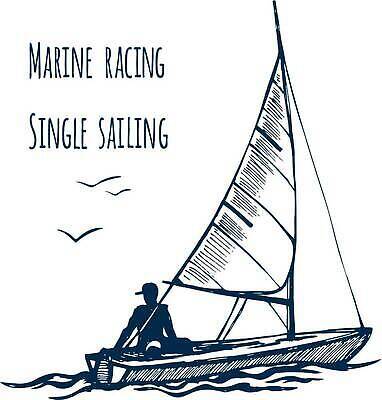 EPS 해외이미지 선 바다 요트 일러스트 조류 한명 사람 파란색 돛단배 스케치 돛 해외202309 해외일러스트 동물 1 컬러 배_교통 미술 파일형식 벡터