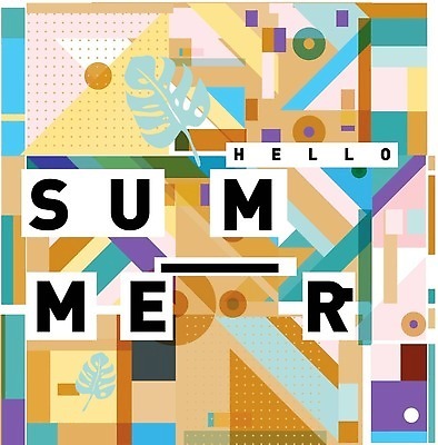 EPS 해외이미지 도형 디자인 포스터 백그라운드 패턴 일러스트 나뭇잎 타이포그라피 사람없음 컬러풀 화려 기하학 멤피스디자인 해외202309 해외일러스트 문자 컬러 컨셉 잎 무늬 파일형식 벡터