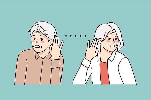 EPS 해외이미지 할아버지 노년 할머니 일러스트 건강 두명 듣기 청력검사 노인만 해외일러스트 여자 남자 의학 모션 사람 성인 검사_조사 성인만 파일형식 벡터